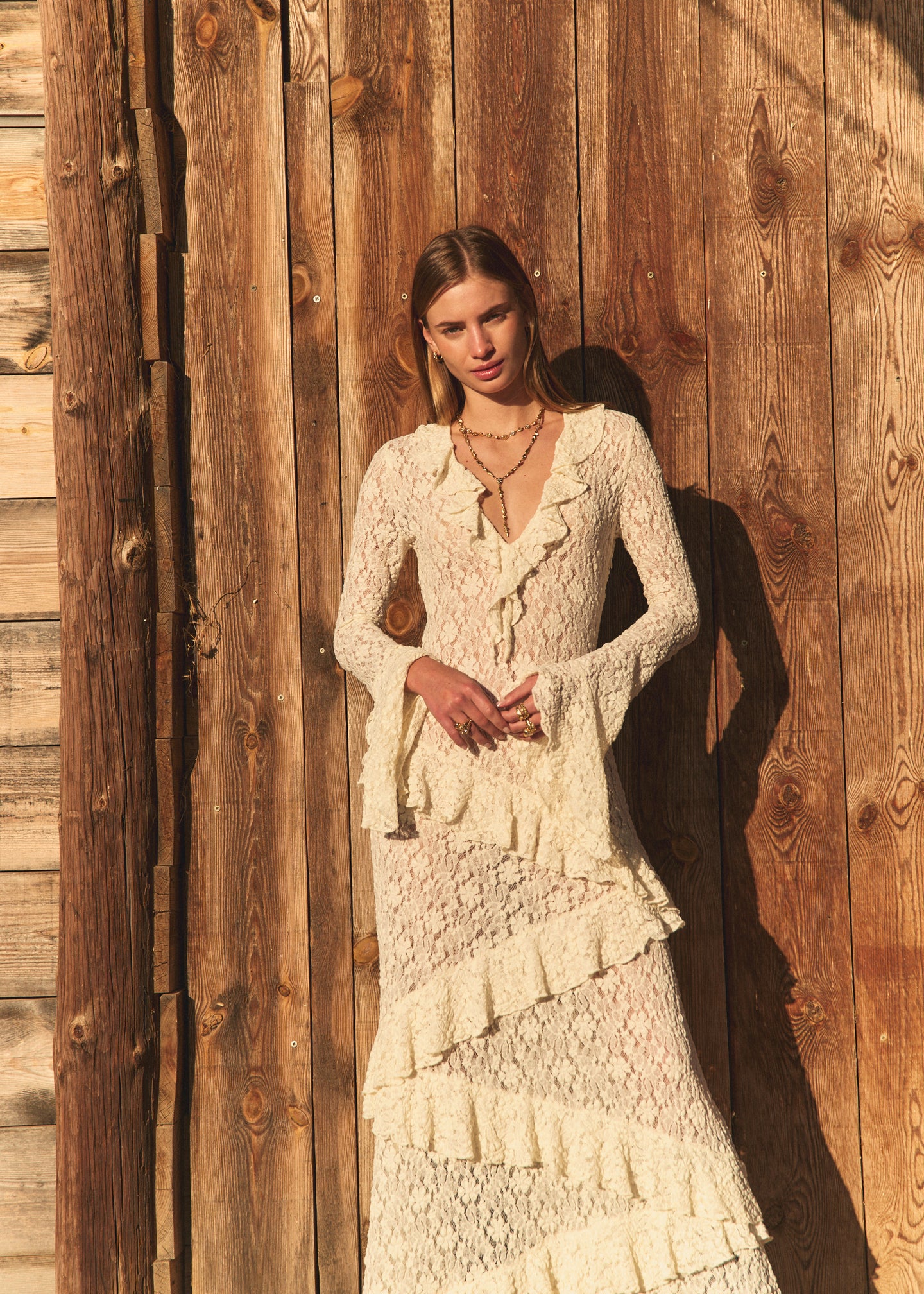 LACE LONG DRESS CREAM